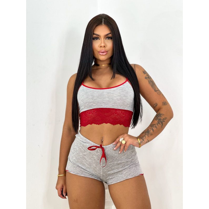 Baby Dool Pijama com renda Short Dool Blogueirinha