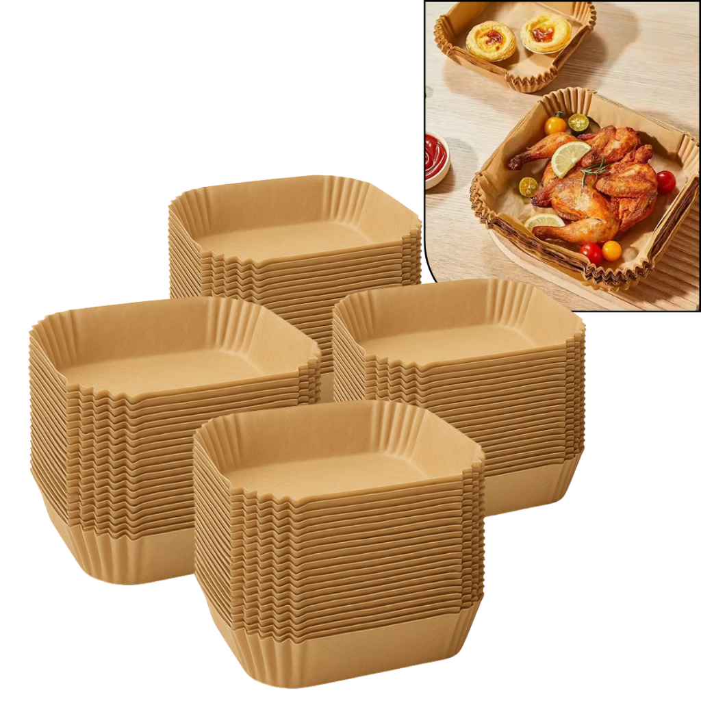 Kit 100 Forma Quadrada 20 CM AirFryer Forro Para F
