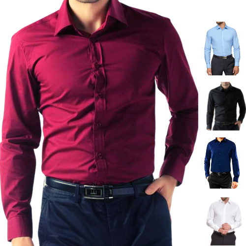 Camisa Manga Longa Social Masculina Algodão Slim