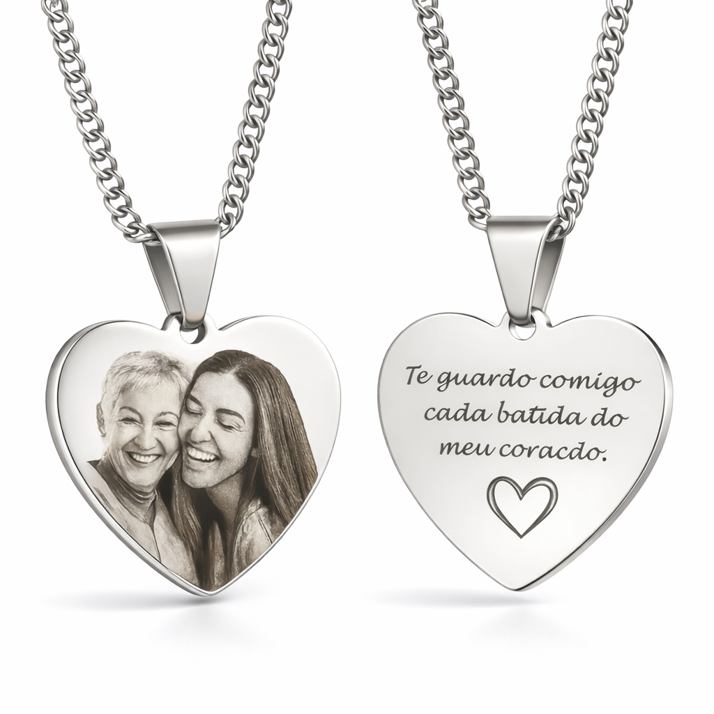 Colar Coração Personalizado com Foto Gravada em 