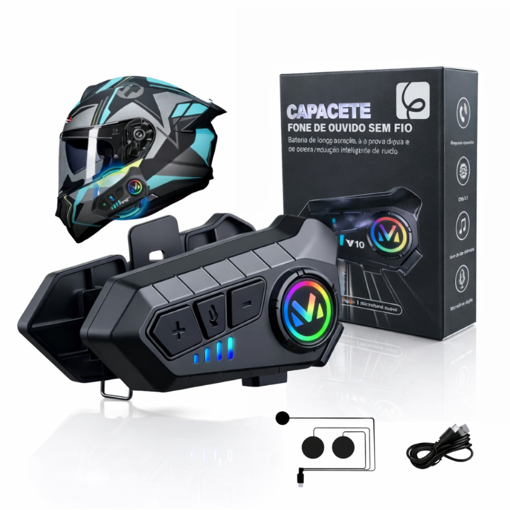 Fone Capacete V10 de Ouvido Moto Bluetooth Interco