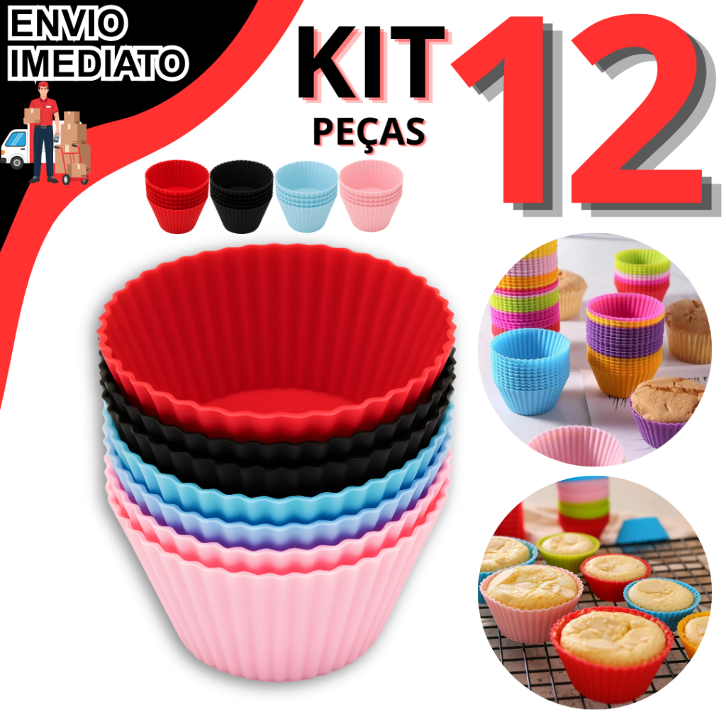Kit 6/12 Forminha Forma de Cupcake Silicone Muffin