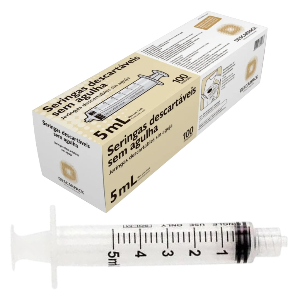 Seringa sem agulha 05 ML Luer Lock Descartável ca
