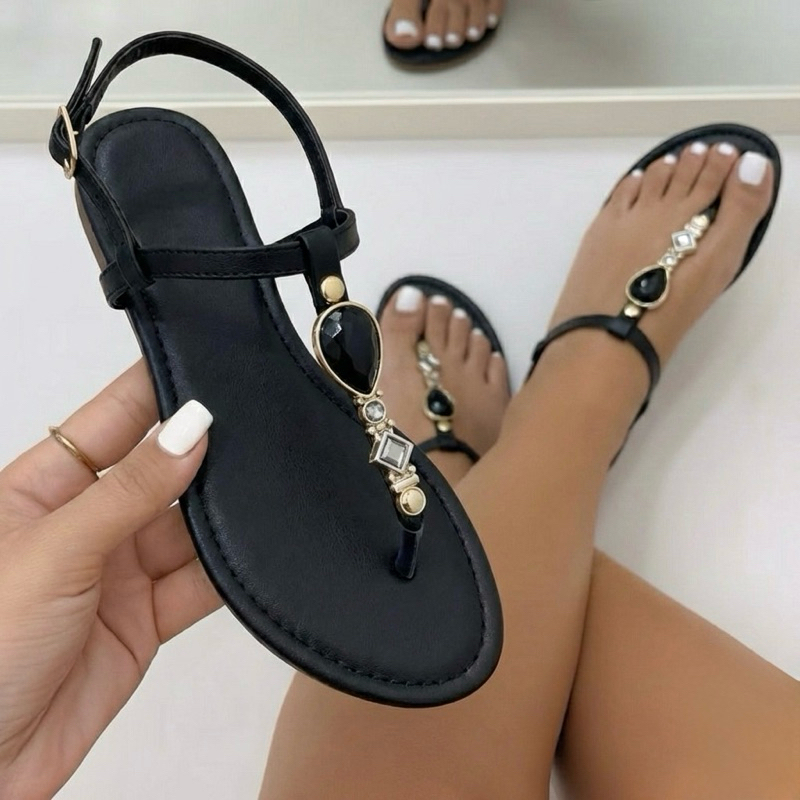 Sandália Rasteirinha Feminina Pedraria Luxo ̵