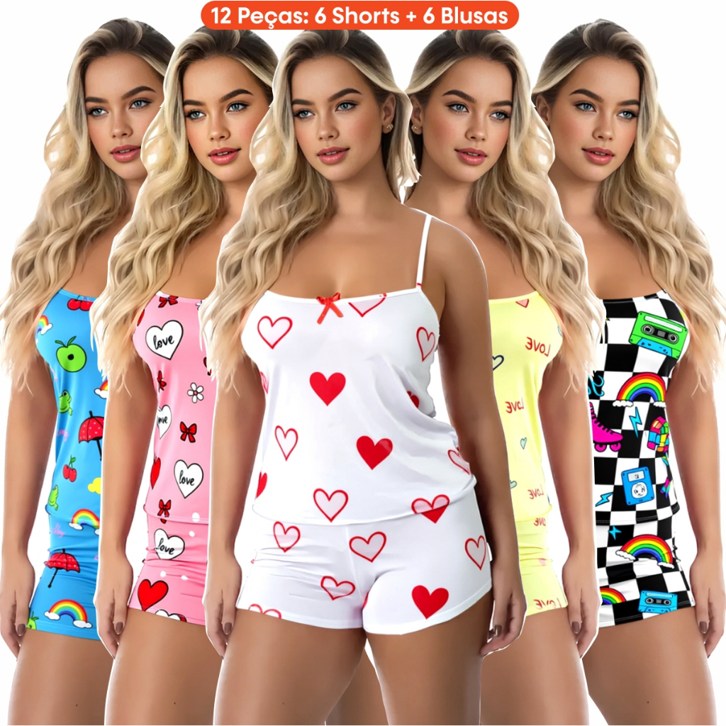 Kit 12 Peças (6 Conjuntos) Pijama Feminino Baby D