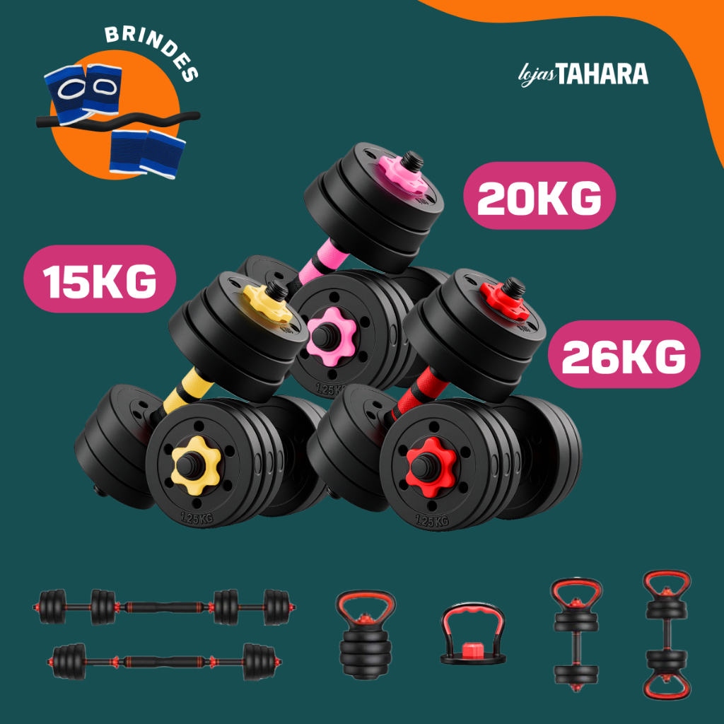 15KG/20KG/26KGKit Halteres 6 Em 1 15/20/26Kg Muscu