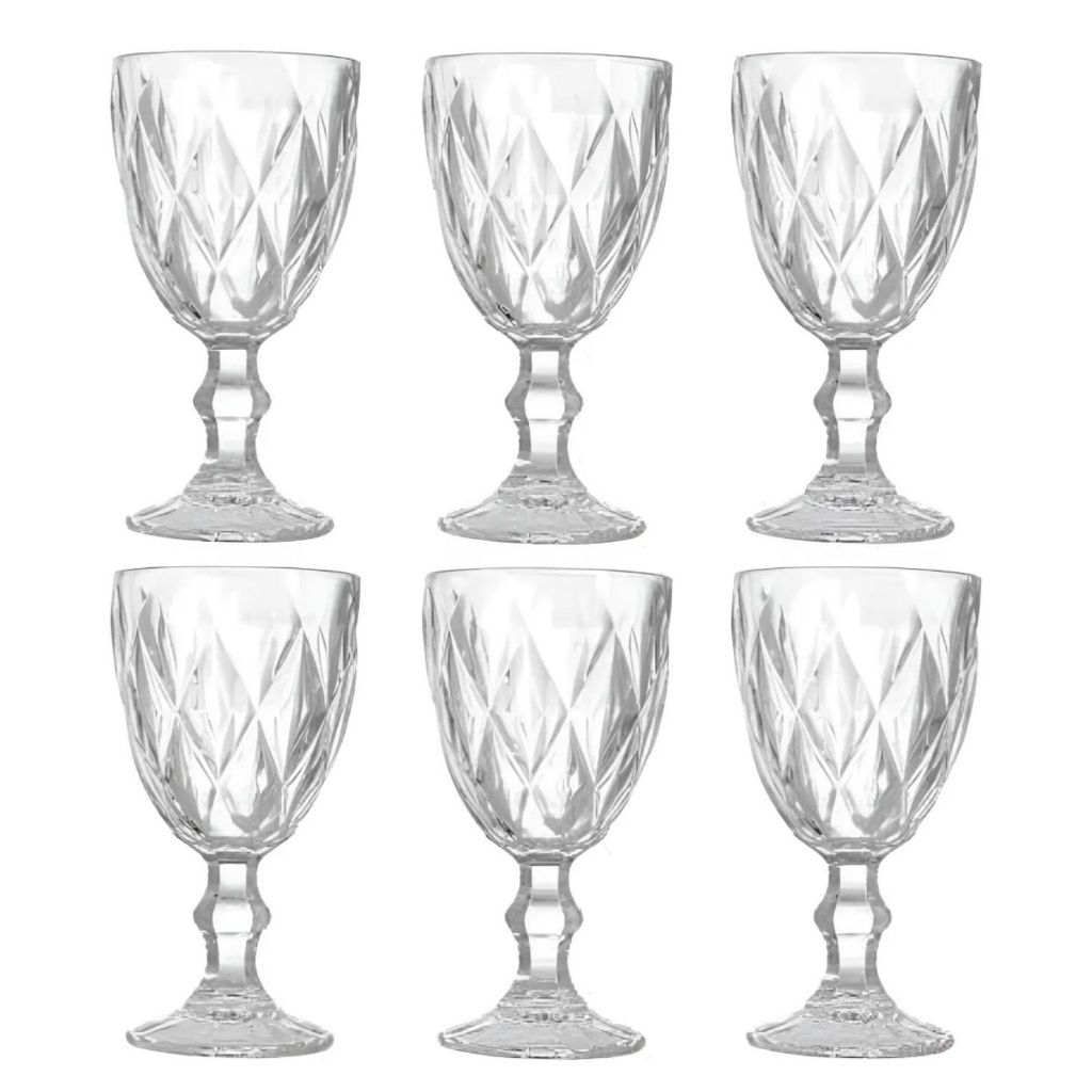 Jogo De 6 Taças Diamond Vidro Transparente 320ml 