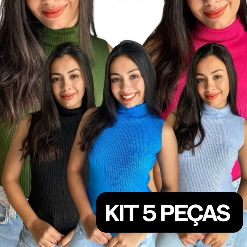 KIT 5 PEÇAS Garrafinha blusa feminina Tricot gola