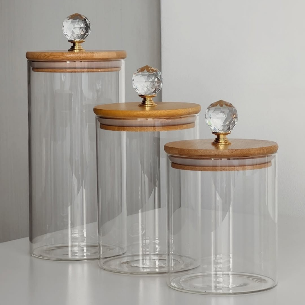 Jogo de Potes de Vidro Redondo cristal organizador