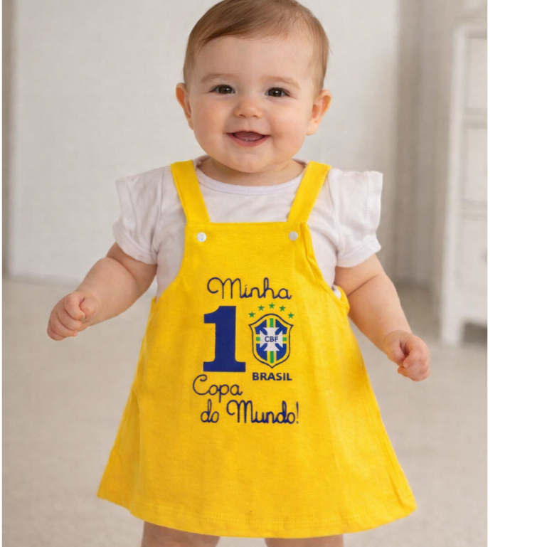 Conjunto Salopete Bebê Menina Tema Futebol Minha