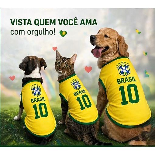 Roupa Pet Brasil Copa do Mundo Cachorro e Gato Rou