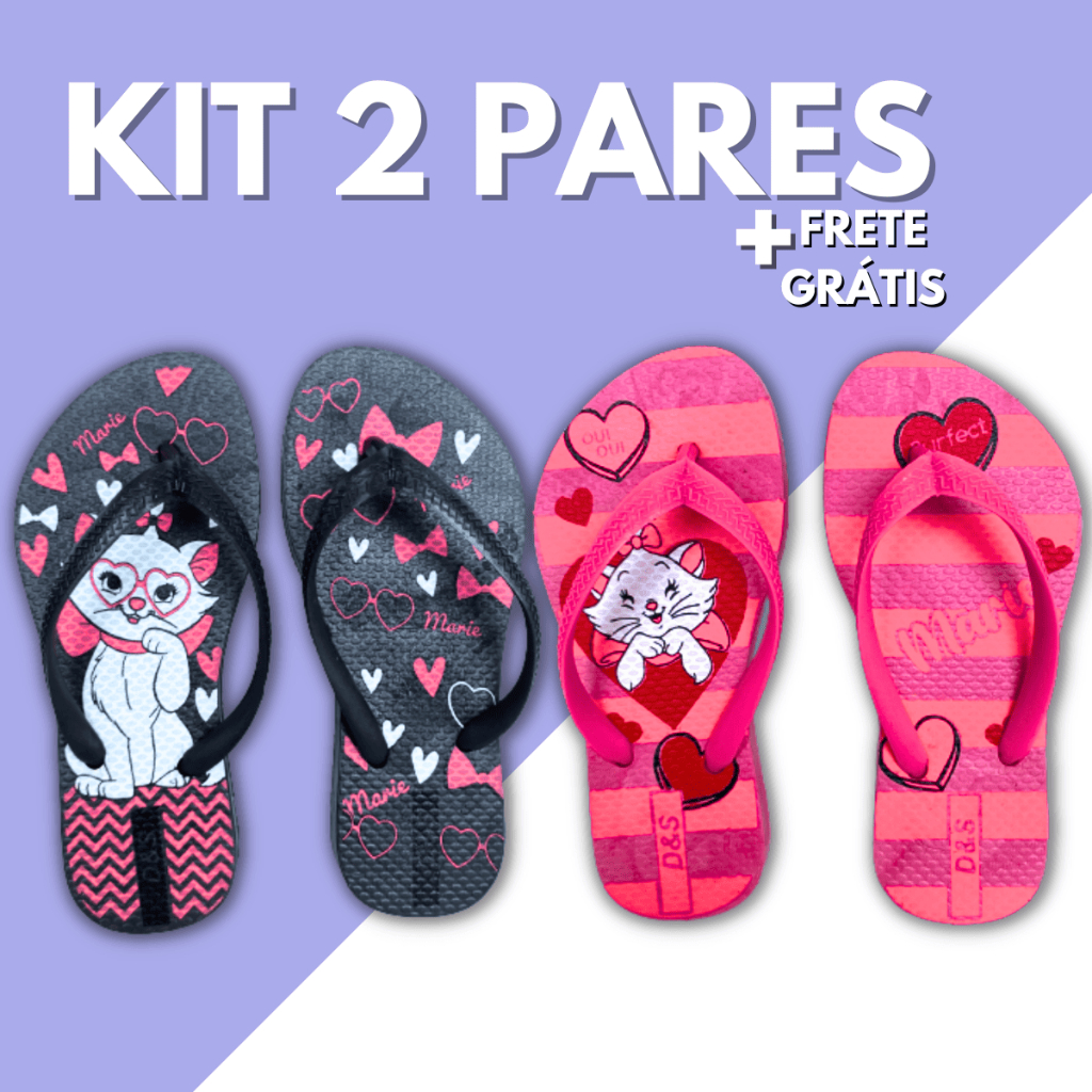 Kit 2 Pares Chinelo Sandalia Feminino Infantil Sli