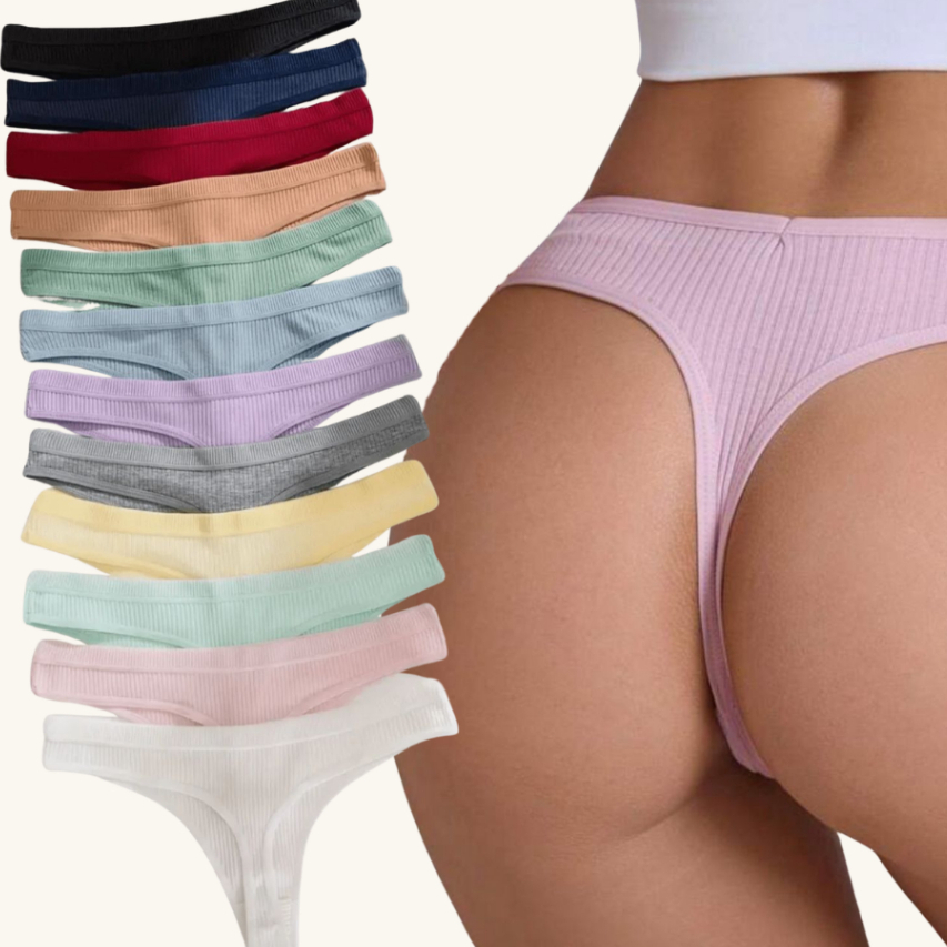 Kit  Calcinhas Algodão Fio Dental Canelado Tanga 