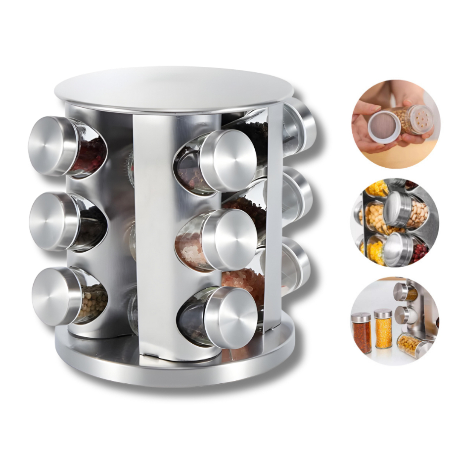 Porta Tempero Condimento Inox 12 Potes Com Suporte