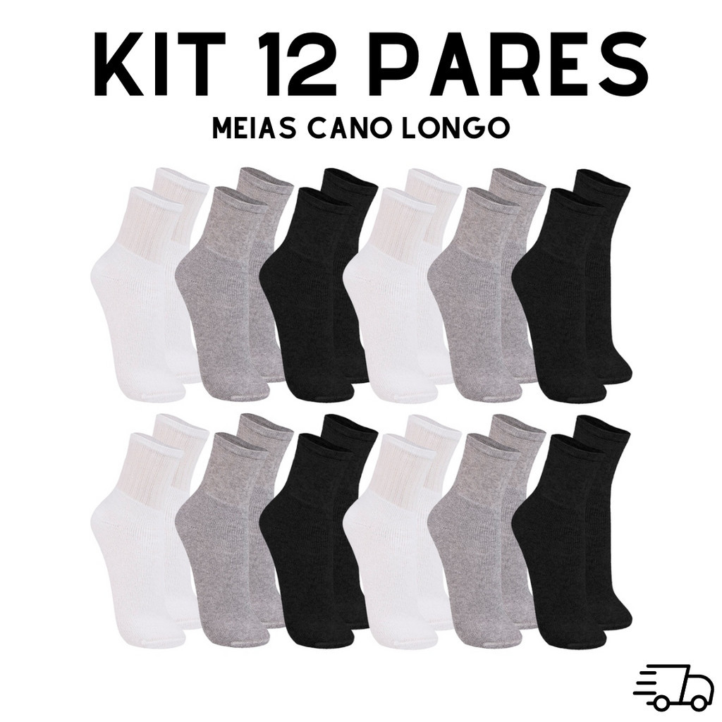 Kit 12 Pares de Meia Cano Alto