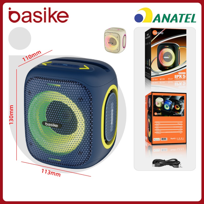 Basike Caixa De Som Portátil Bluetooth HiFi Subwo