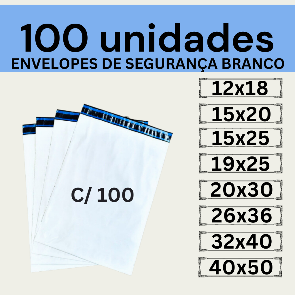 Kit 100 Envelopes Segurança Branco Coex Embalagem