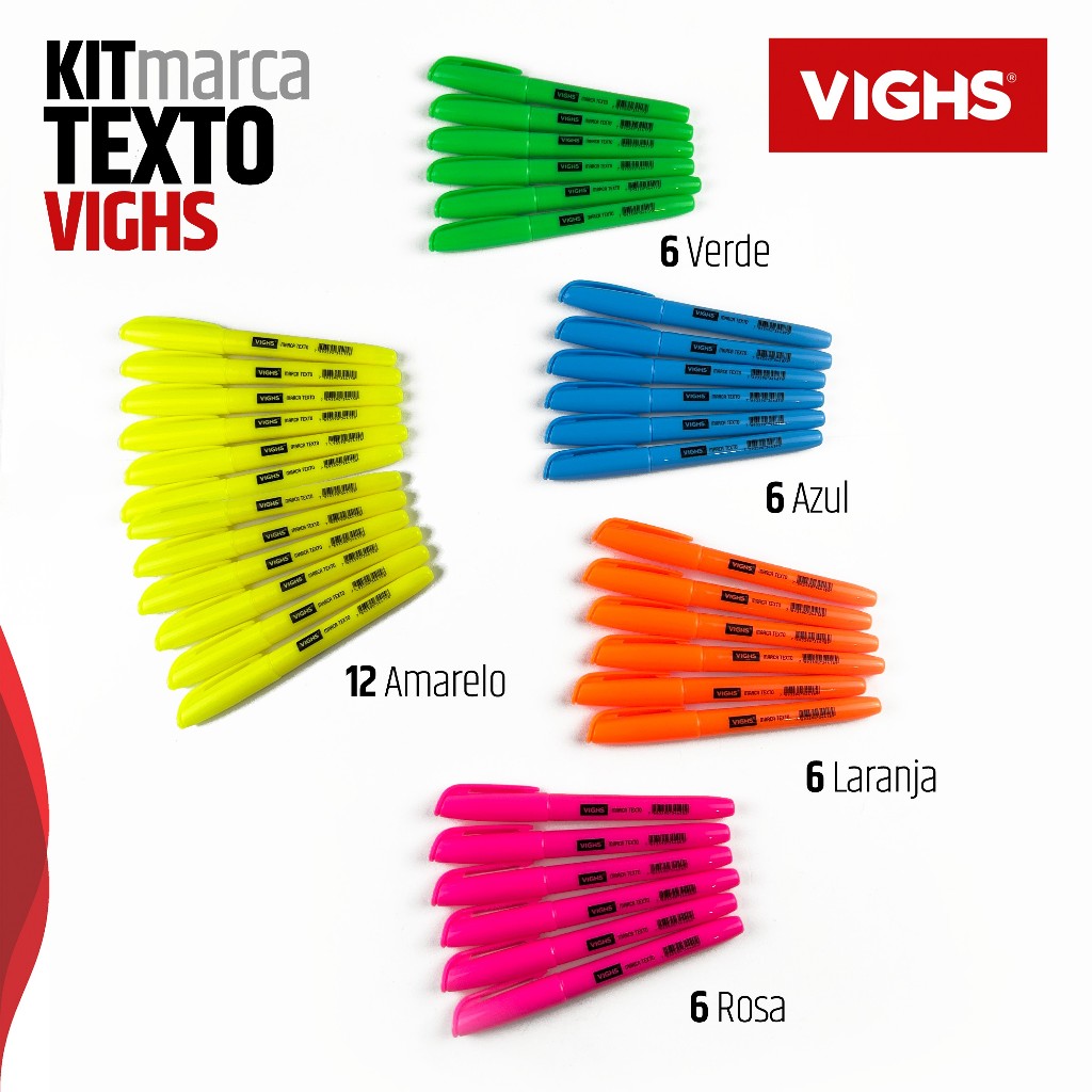 Kit 36 Canetas Marca Texto Neon Fluorescente Vighs