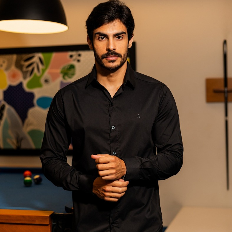 Camisa Social Masculina Manga Longa Slim Fit Confo