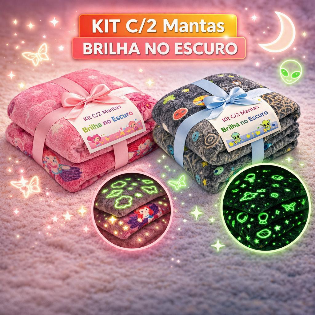 Kit 2 Cobertor Manta Brilha no Escuro Neon Infanti
