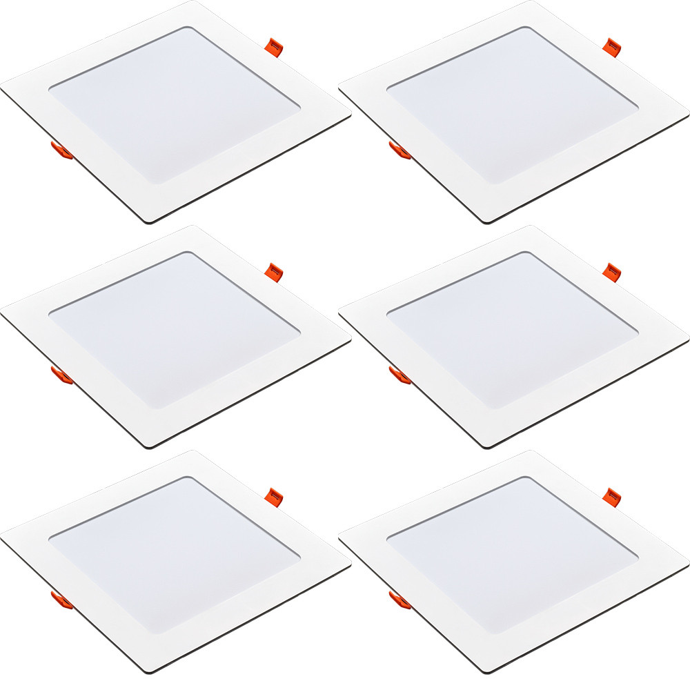 6 Painel Led 18w Quadrado Embutir 6500K Comércio 