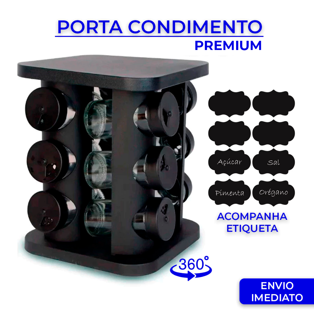 Porta Temperos Profissional Giratório Potes Vidro