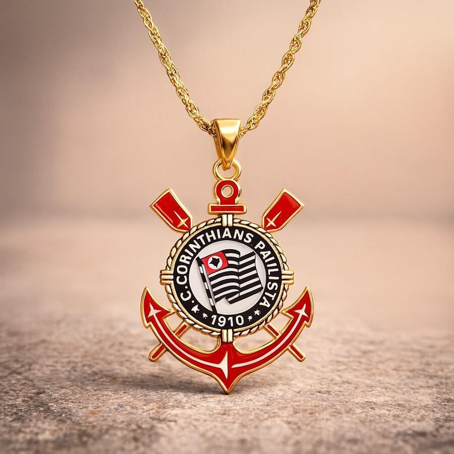 Colar Escudo Corinthians Time Aço Inox Prata Corr