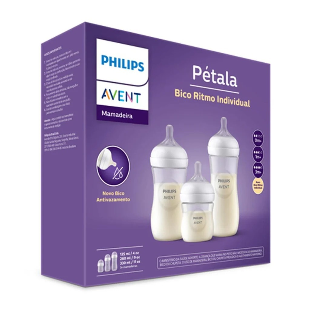 Kit 3un Mamadeira Avent Pétala 125ml-260ml-330ml