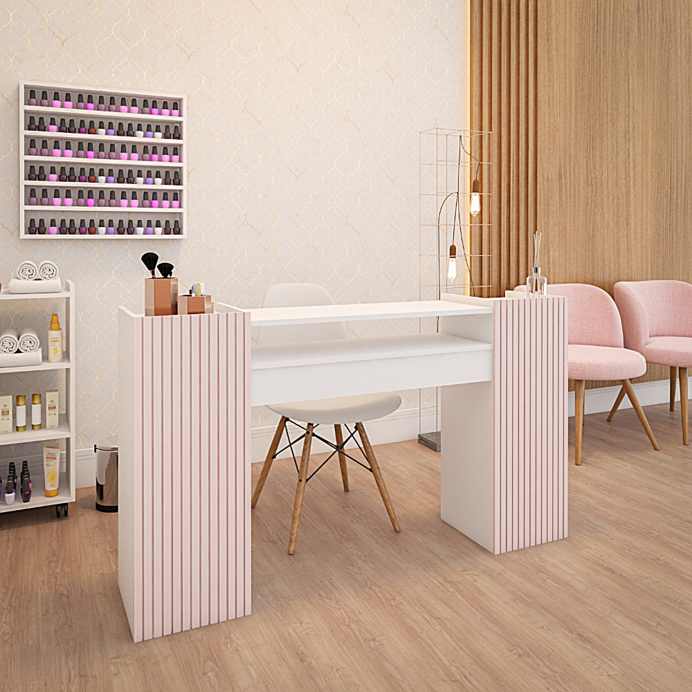Mesa de Manicure Grande Rosa 140 CM Ripado Para Pe