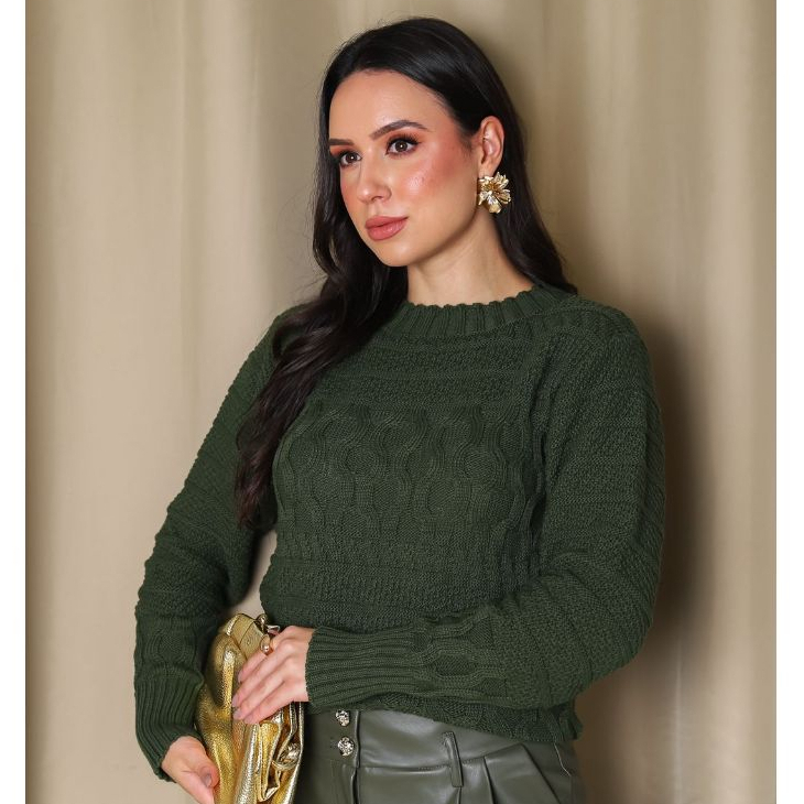Blusa de lã feminina de frio tricot suéter de tr