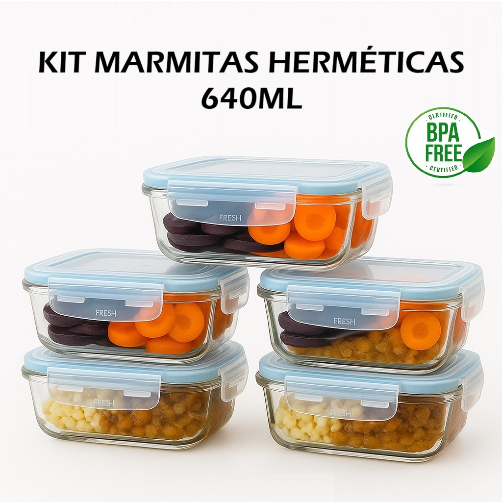 Kit 1 a 5 Potes Vidro Hermetico 640ml Marmita Arma