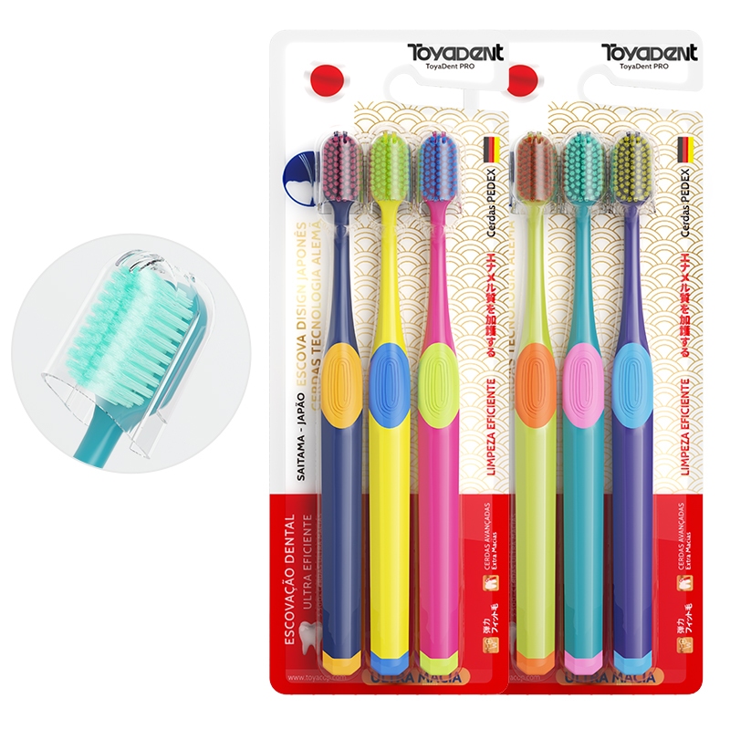 ToyaDent Escova de Dente,Cerdas Macias,Kit 3 Unida