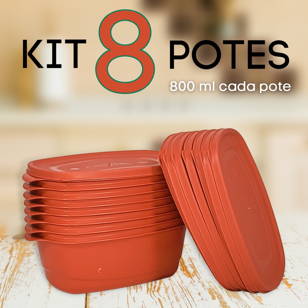 Kit Potes Hermético 800 ML Freezer e Micro-ondas