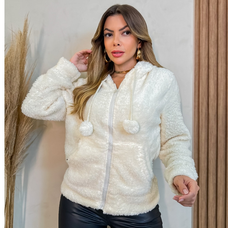 Blusa Frio Feminino Casaco Moletom Pelinho Pompom 