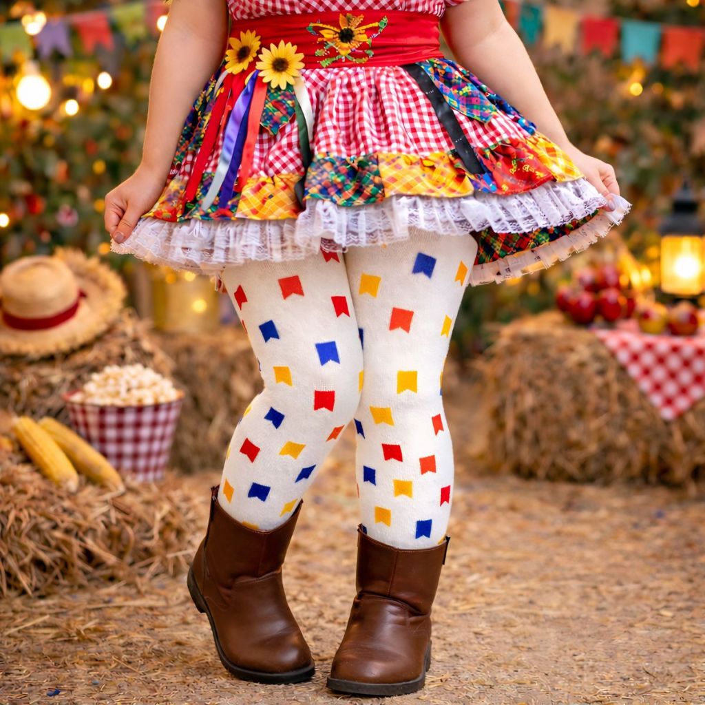 Meia Calça Menina Fio 80 Para Festa Junina Infant