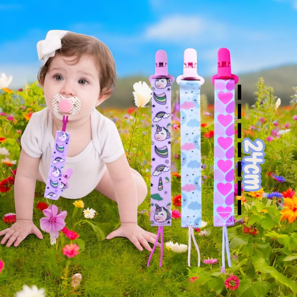 Kit 3 Prendedor de Chupeta Menina Bico Bebe Coraç