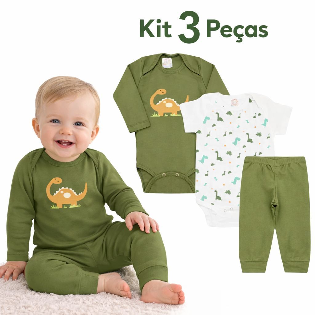Kit Body Roupa para Bebê Kit 3 Peças Longo Menin
