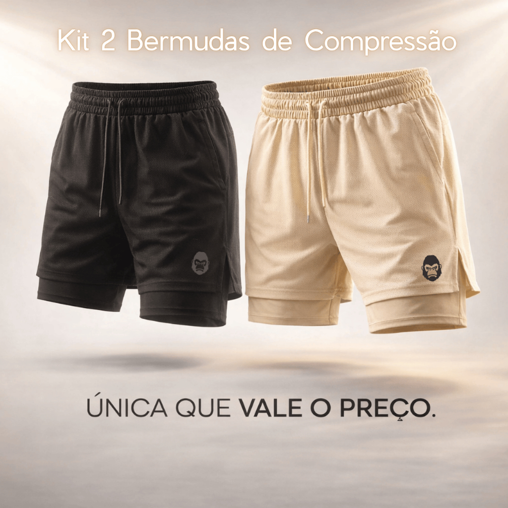 Kit 2 Bermudas Kong 2 em 1 Sports Para Academia Ma