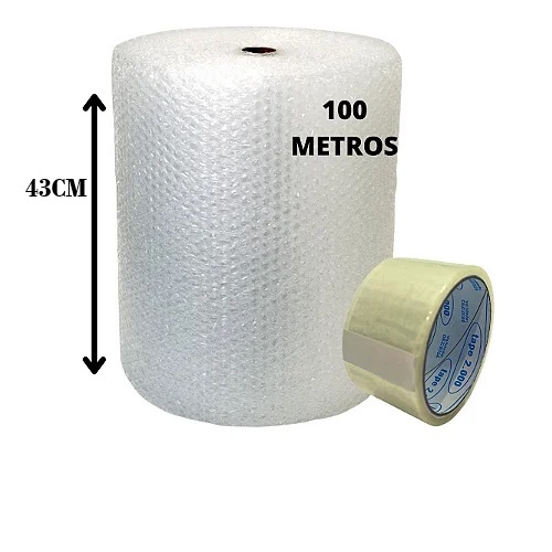 Plástico Bolha 43cmx100mts + 1 Fita Adesiva 48x10