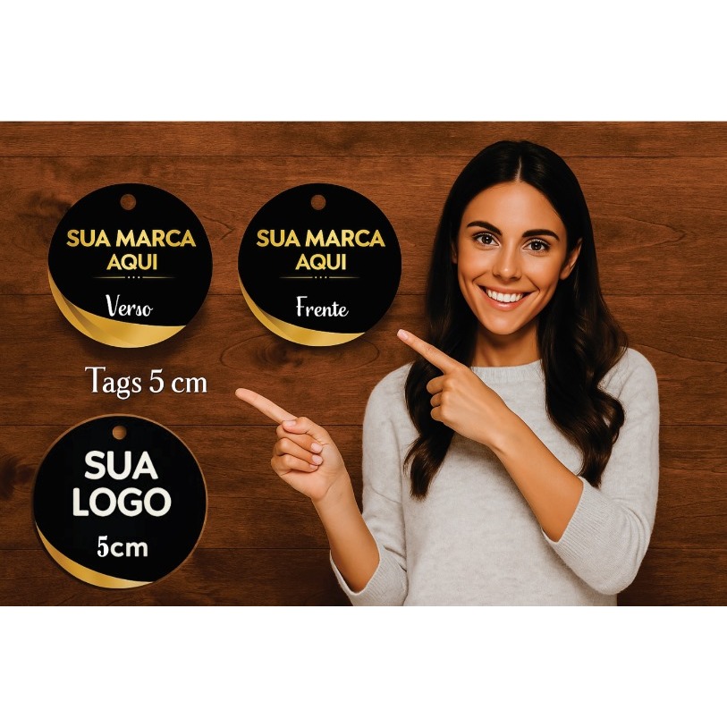 Tag Redonda 5x5cm Personalizada Frente e Verso Alt