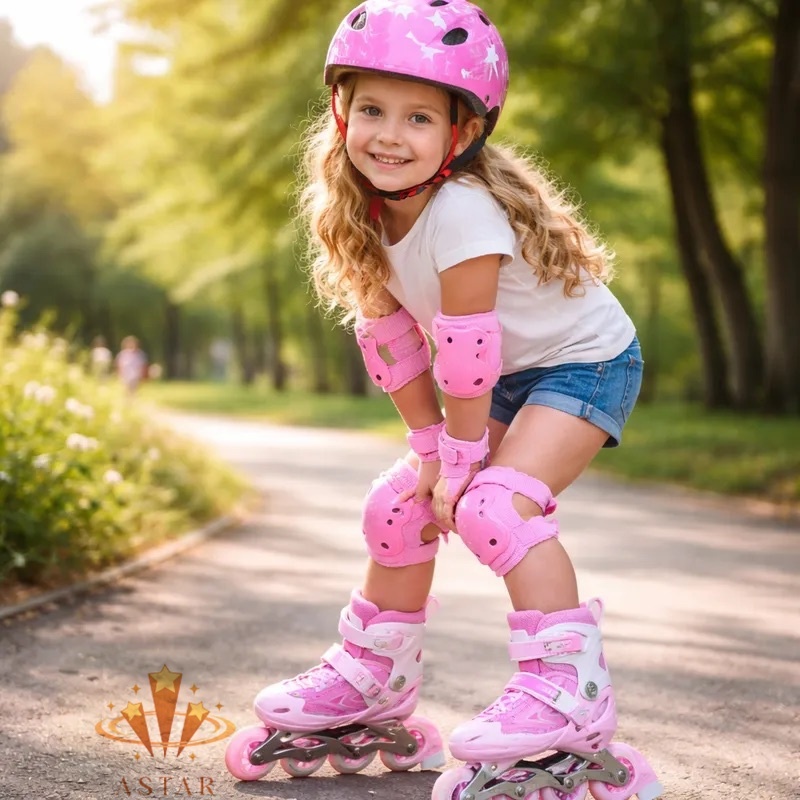 Patins Roller Inline Infantil Rosa Com Proteção