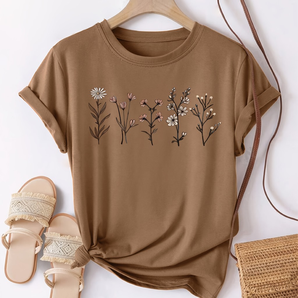 T-shirt 100% ALGODÃO de Mulher com Estampado Flor