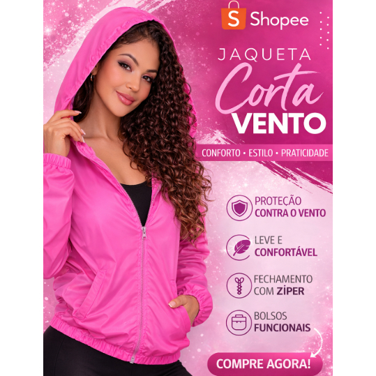 Jaqueta Corta Vento Feminina Tactel Leve, Com Bols