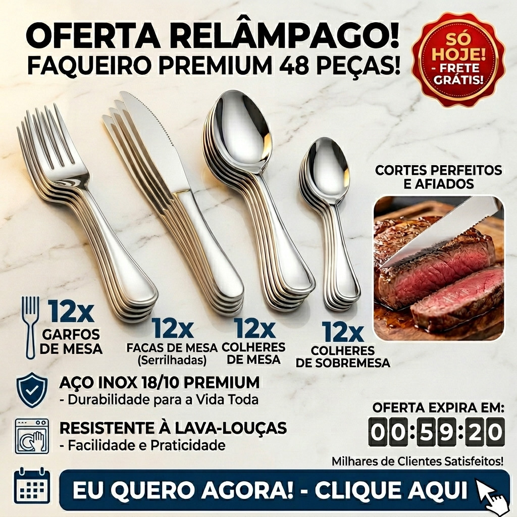 Jogo De Talheres 48 Peças Aço Inox 12 Facas 12 G