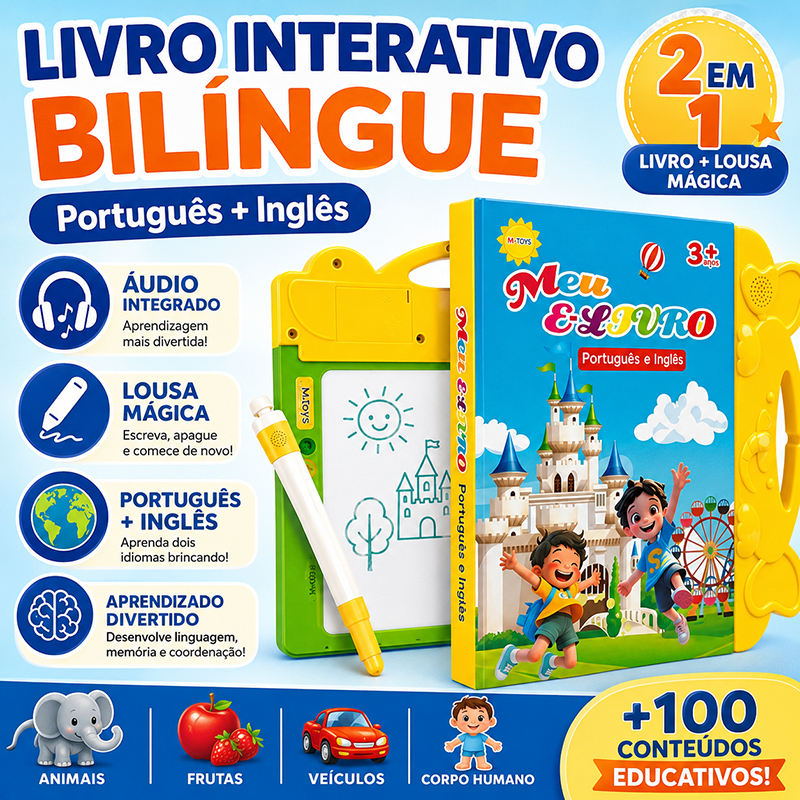 Livro Interativo com Som Infantil Bilíngue Portug