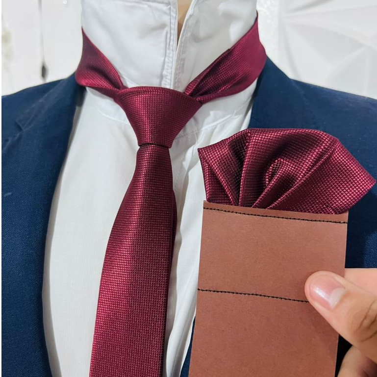 kit Gravata com Lenço slim Marsala Casamento Prem