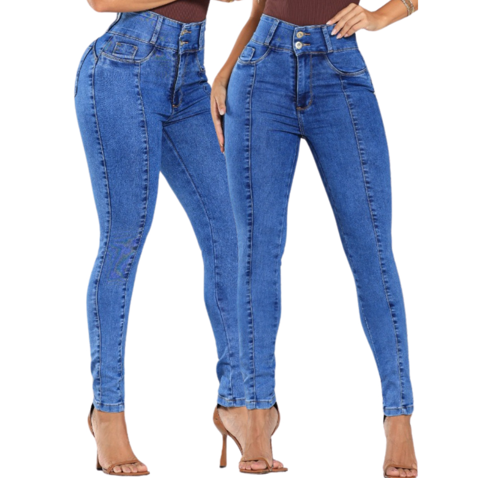Calça Jeans Skinny Feminina Modeladora Cós Largo