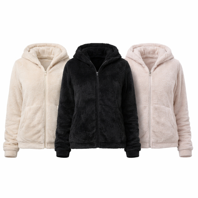 Jaqueta Feminina Fleece com Capuz e Zíper Manga L