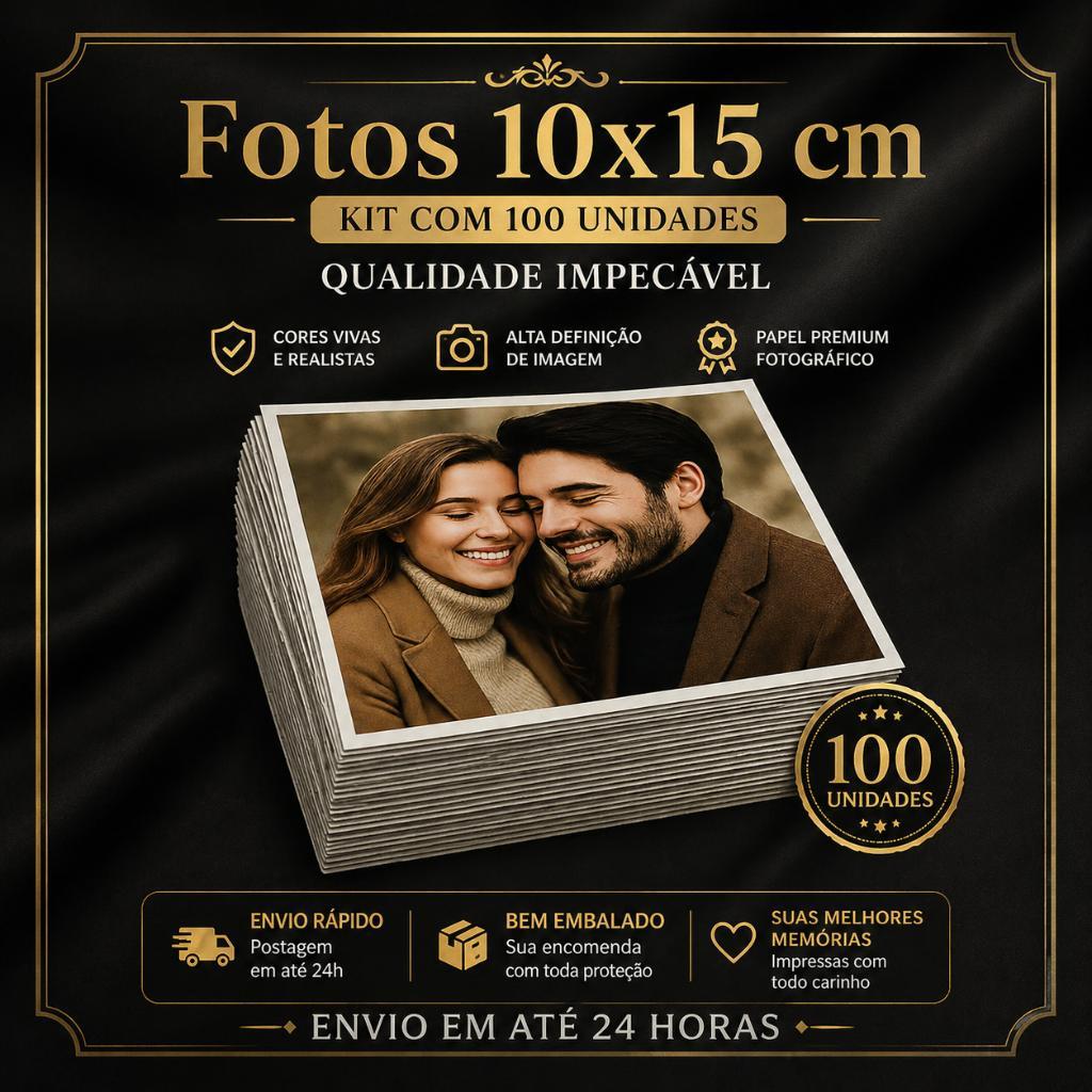 Kit 100 Fotos 10×15 cm Reveladas em Papel Fot