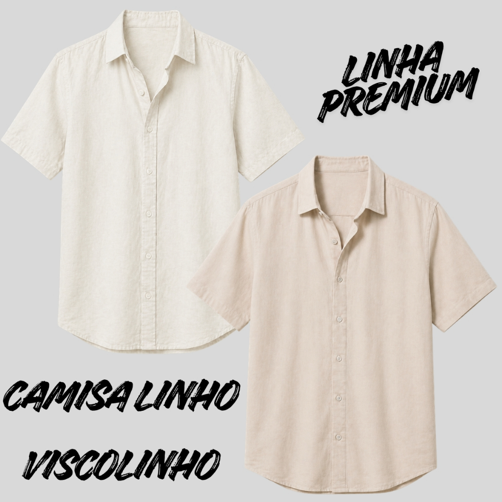 Camisa Linho Masculina Viscolinho Manga Curta Prem